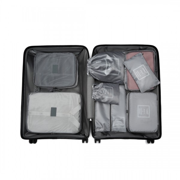 E2019 - Kono 8 sztuk Poliester Zestaw organizatora bagażu podróżnego - szary